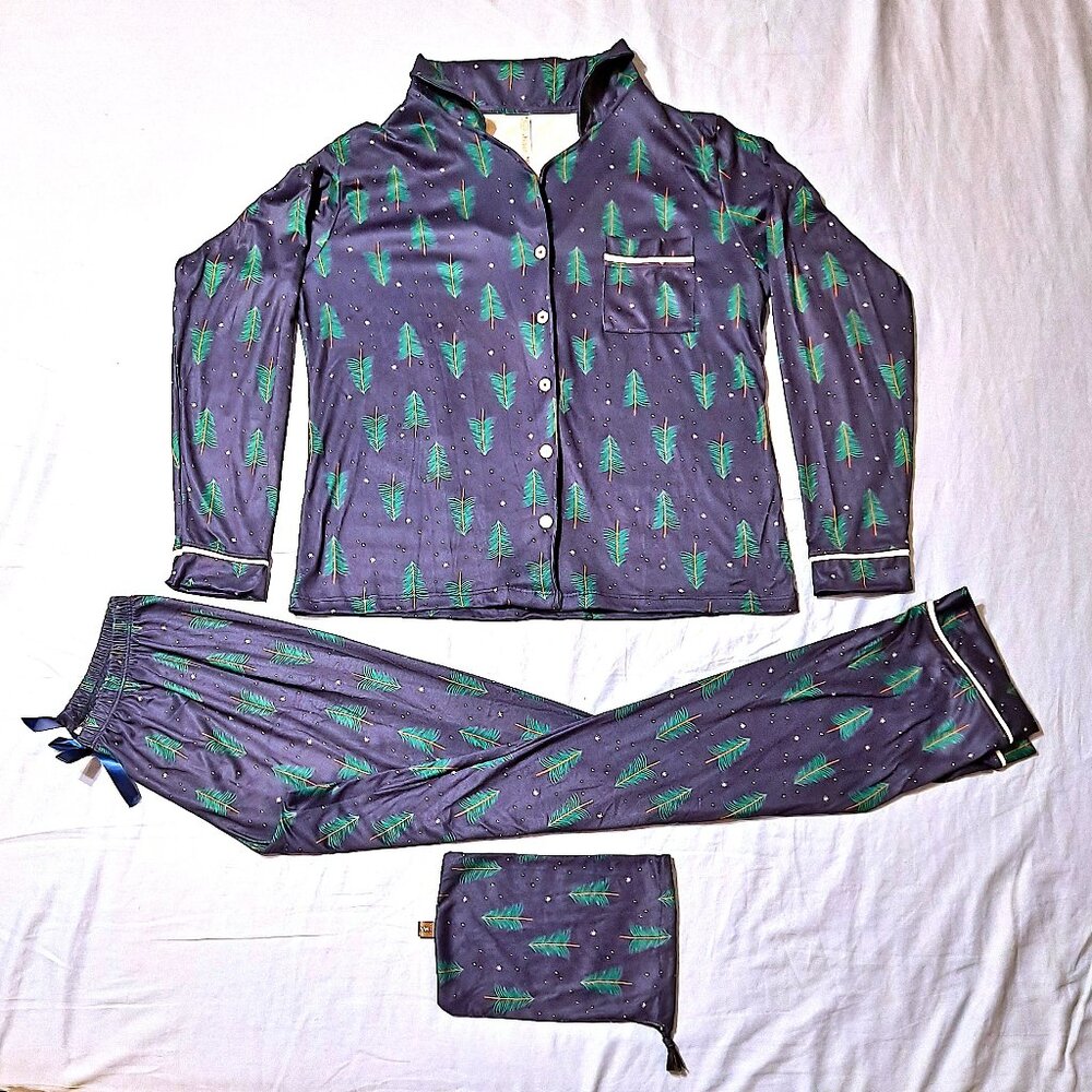 NASH Button Up Christmas Holiday Pajamas w Christmas Treesr Size S/M